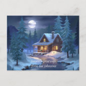 Peaceful Cabin in Winter Forest ポストカード (正面)