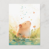 Peaceful Capybara with Heart and Falling Petals ポストカード (正面)
