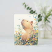 Peaceful Capybara with Small Blue Bird ポストカード (スタンド正面)
