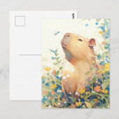 Peaceful Capybara with Small Blue Bird ポストカード (正面/裏面)