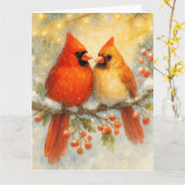 Peaceful Cardinals in Winter カード (黄色い花)