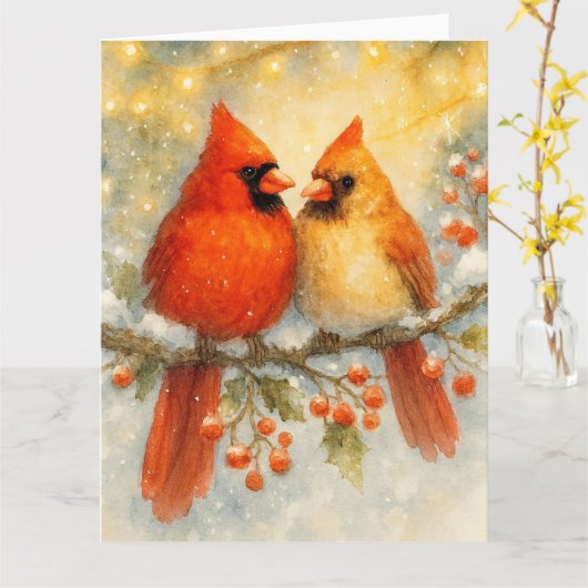 Peaceful Cardinals in Winter カード (黄色い花)
