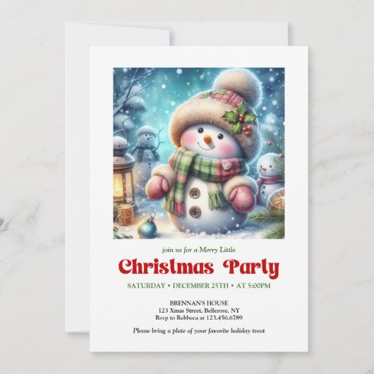 Peaceful cartoon snowman invite holiday printable 招待状 (正面)