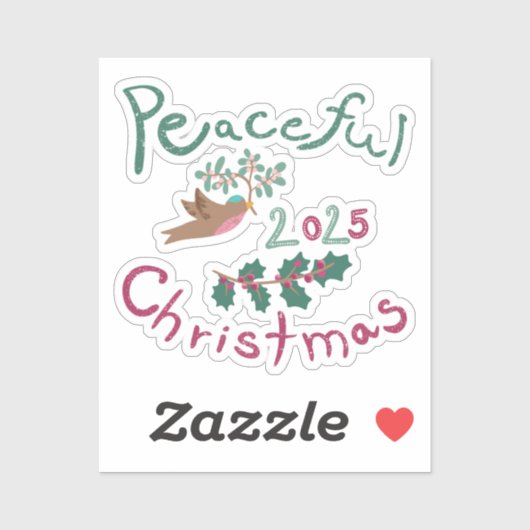 Peaceful Christmas 2025 mistletoe bird Ornament シール (シート)