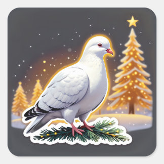 Peaceful Christmas White Dove Art 🎄 スクエアシール