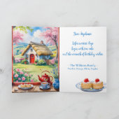 Peaceful Cottage View Flowers Tea Cakes Birthday カード (内部)