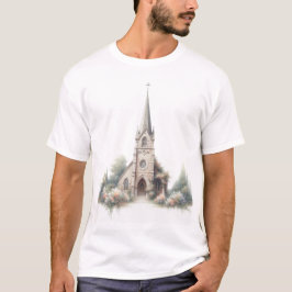Peaceful Country Church – Watercolor with Floral A Tシャツ