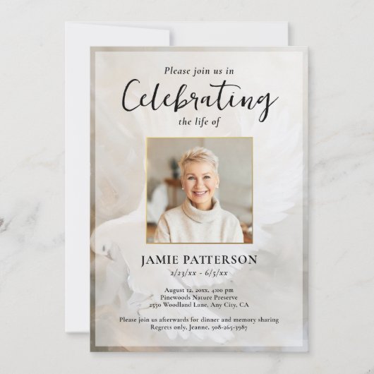 Peaceful Dove Celebration of Life Photo, Funeral 招待状 (正面)