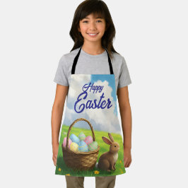 Peaceful Easter Spring Meadow Bunny & Egg Basket エプロン