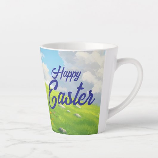 Peaceful Easter Spring Meadow Bunny & Egg Basket カフェラテマグ (右)