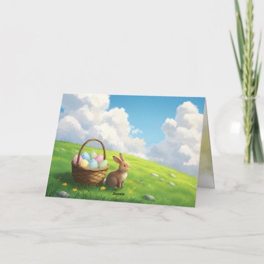 Peaceful Easter Spring Meadow Bunny & Egg Basket カード (裏面)