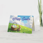 Peaceful Easter Spring Meadow Bunny & Egg Basket カード (正面)