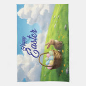Peaceful Easter Spring Meadow Bunny & Egg Basket キッチンタオル (縦)
