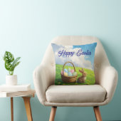 Peaceful Easter Spring Meadow Bunny & Egg Basket クッション (椅子)
