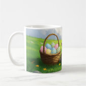 Peaceful Easter Spring Meadow Bunny & Egg Basket コーヒーマグカップ (左)
