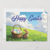 Peaceful Easter Spring Meadow Bunny & Egg Basket シーズンカード (正面)