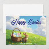 Peaceful Easter Spring Meadow Bunny & Egg Basket シーズンカード (正面/裏面)