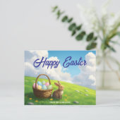 Peaceful Easter Spring Meadow Bunny & Egg Basket シーズンポストカード (スタンド正面)