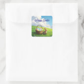 Peaceful Easter Spring Meadow Bunny & Egg Basket スクエアシール (バッグ)