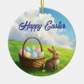 Peaceful Easter Spring Meadow Bunny & Egg Basket セラミックオーナメント (正面)