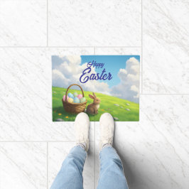 Peaceful Easter Spring Meadow Bunny & Egg Basket ドアマット