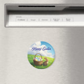 Peaceful Easter Spring Meadow Bunny & Egg Basket マグネット (インサイチュ (食洗機))