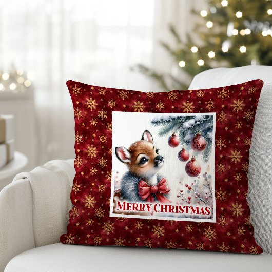 Peaceful Fawn Christmas Pillow Gift for Kids Cozy  クッション