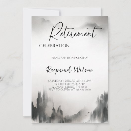 Peaceful Foggy Mountain Retirement Party 招待状 (正面)