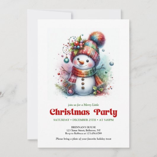 Peaceful funny snowman invite holiday joy digital 招待状 (正面)