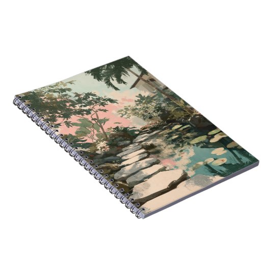 Peaceful Garden Path Lily Pond Art Notebook ノートブック (右側)