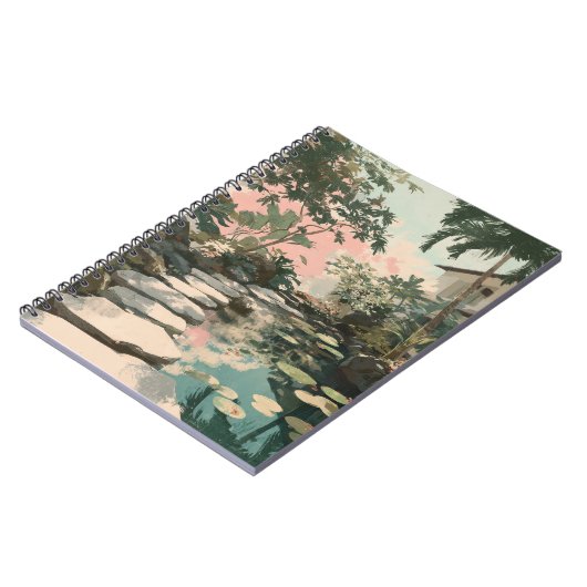 Peaceful Garden Path Lily Pond Art Notebook ノートブック (左側)