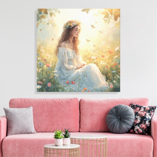 Peaceful Girl in Garden Canvas Print – Soft Nature キャンバスプリント (インサイチュ (リビング))