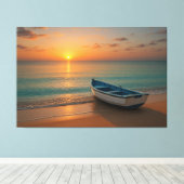 Peaceful Golden Sunset with Boat on Beach Canvas キャンバスプリント (インサイチュ (ウッドフロア))