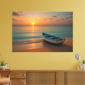 Peaceful Golden Sunset with Boat on Beach Canvas キャンバスプリント (インサイチュ (リビング))