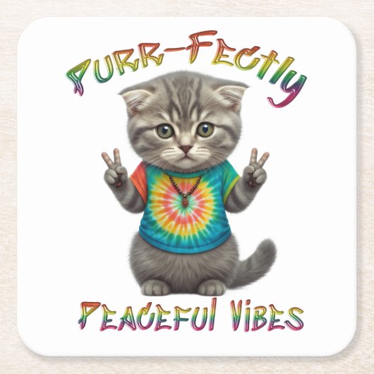 Peaceful Hippie Boho Kitten Vibes スクエアペーパーコースター (正面)