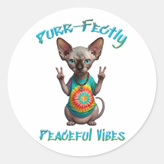 Peaceful Hippie Boho Kitten Vibes ラウンドシール (正面)