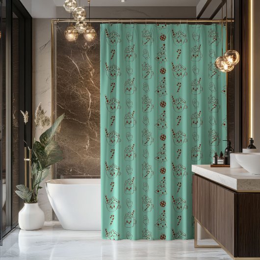Peaceful Holiday Curtain Retro Pastel Bathroom シャワーカーテン