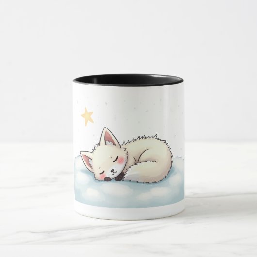 Peaceful Kawaii Arctic Fox Starry Night Winter マグカップ (中央)