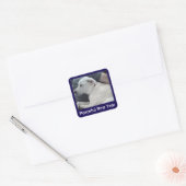 Peaceful New Year Cute Dog Photo with Dad Blue スクエアシール (封筒)