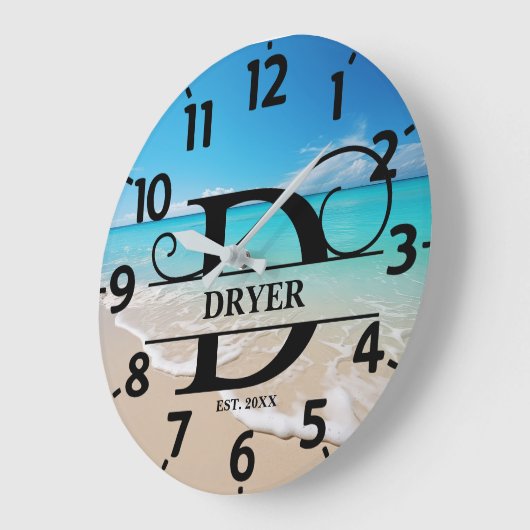 Peaceful Ocean Beach D Monogram ラージ壁時計 (傾斜)
