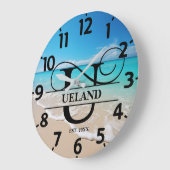 Peaceful Ocean Beach U Monogram ラージ壁時計 (傾斜)