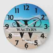 Peaceful Ocean Beach W Monogram ラージ壁時計 (正面)