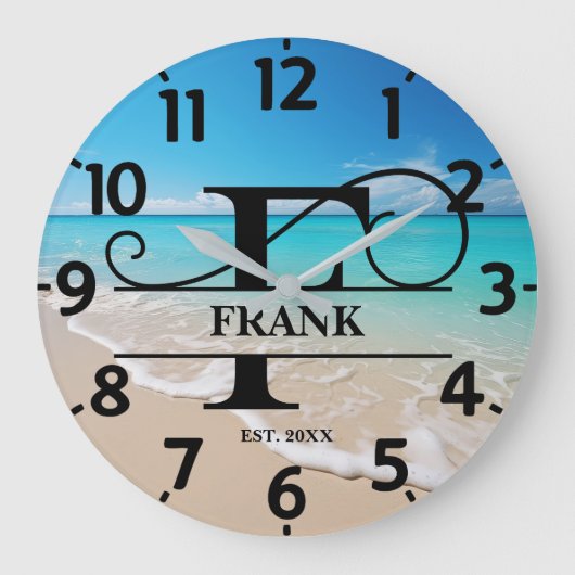 Peaceful Ocean Front F Monogram ラージ壁時計 (正面)