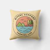 Peaceful Orange Blue Retro River Farming Design クッション (裏面)