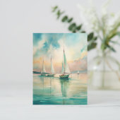 Peaceful Pastel Sailboats Nautical Marine Art ポストカード (スタンド正面)