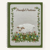 Peaceful Pastures Embroidered Sheep Nature Journal ノートブック (正面)