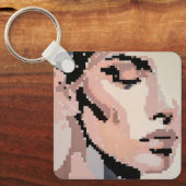 Peaceful pixel face in soft tones キーホルダー (正面)