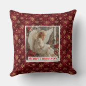 Peaceful Poinsettia Angel Christmas Gift Pillow クッション (裏面)