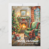 Peaceful rustic Christmas interior in green holida シーズンカード (正面)