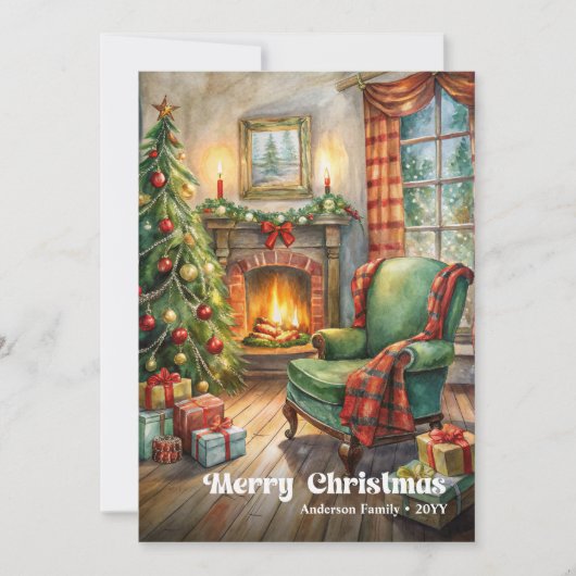 Peaceful rustic Christmas interior in green holida シーズンカード (正面)